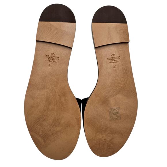 Valentino Garavani VLogo V Logo Flat Slide Sandal Black Leather Size 39 US 9 - Picture 9 of 12